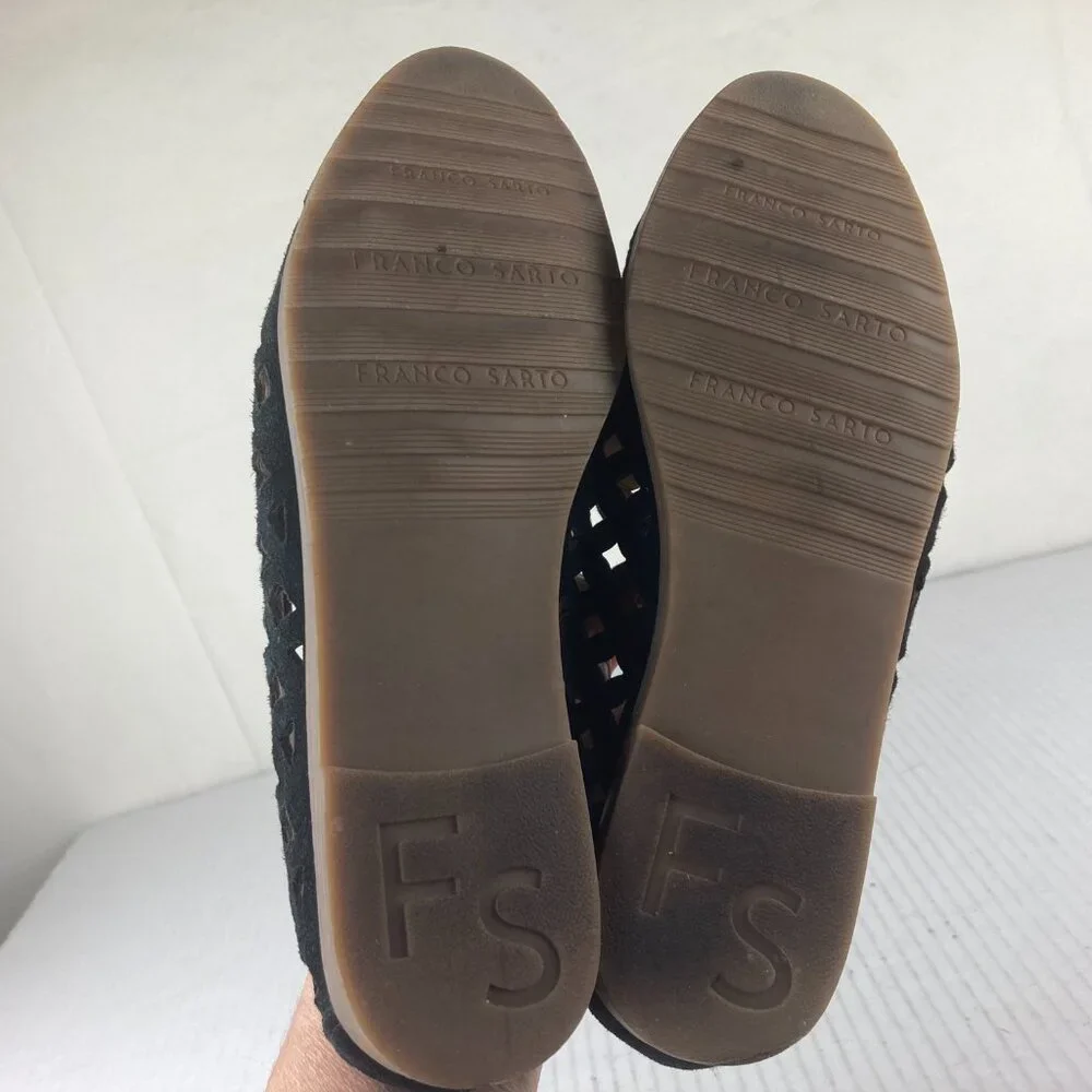 FRANCO SARTO Womens Sz 6 Black Suede Cut Out Slip On Flats‎ Loafers